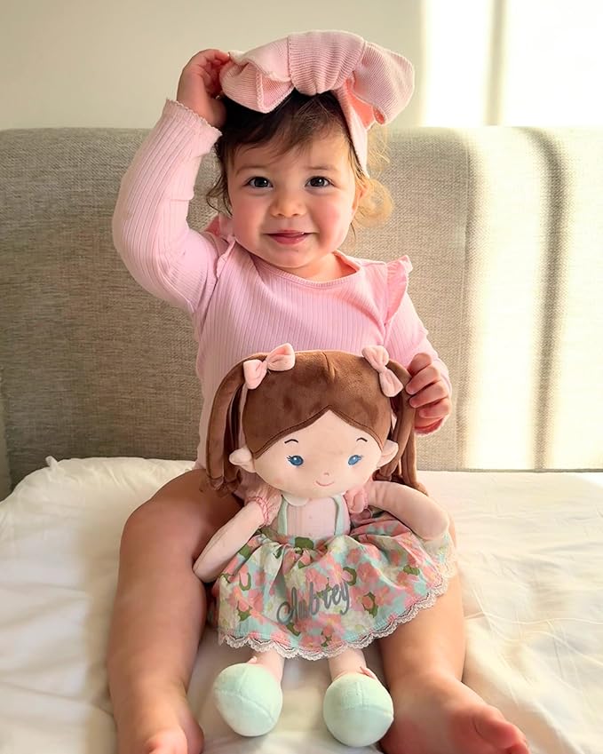LeyaDoll Personalized Soft Baby Doll Toys (16''), My First Baby Rag Doll for 1 Year-Old Girl Birthday Gift, Christmas Plush Toys Gift for Toddler Kids Infants-Daydream-Meadow-Girl