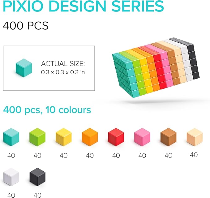 PIXIO-400pcs - Tiny Magnetic Blocks Building Toy in The Pixel Art Style with Free App - 5/16" Plastic Cubes with 6 Magnets Inside - Open Ended Toy - Creativity Toy for Ages 6+