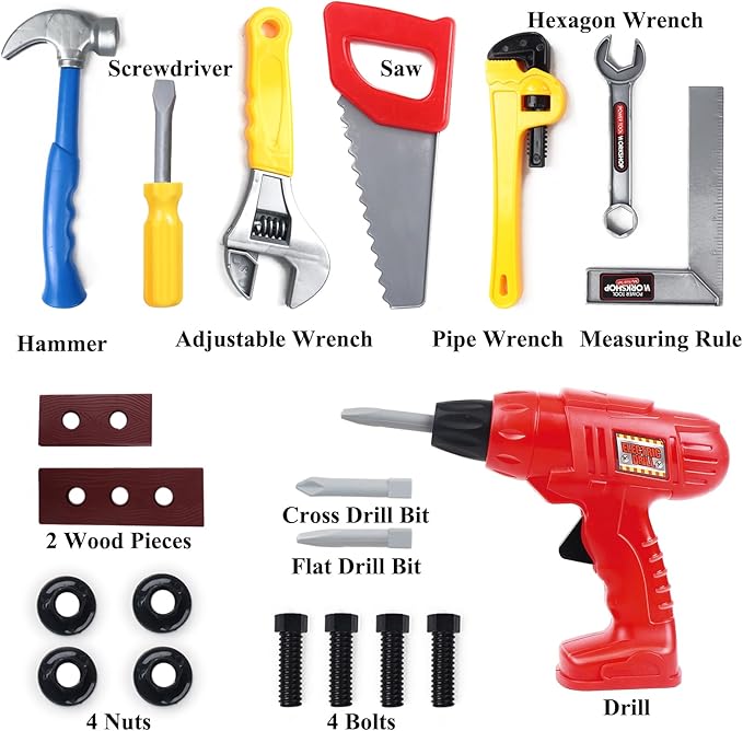 Kids Tool Set 20 PCS Toddler Tool Set with Toy Drill, Pretend Play Kids Toys for Ages 3,4,5,6,7,8 Years Old, Boy Toys, Girl Toys