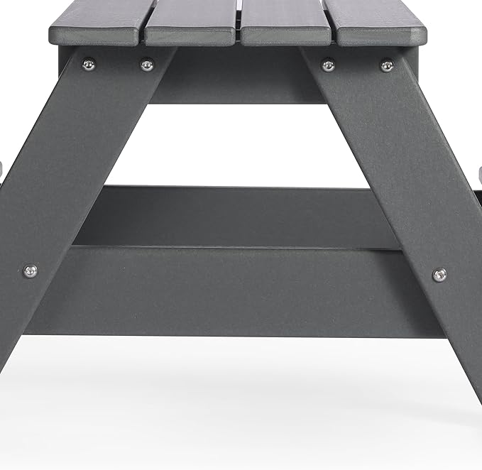 Costaelm Kids Picnic Table, HDPE All Weather Outdoor Toddler Picnic Table and Chair Set Kids Bench for Patio, Backyard, Garden, Lawn, Gray
