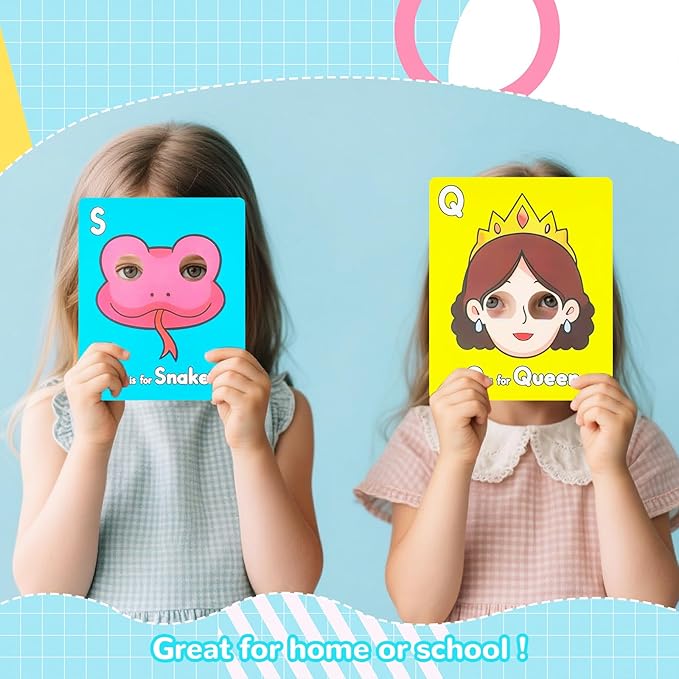 26 PCS Alphabet ABC Flash Cards with Animal Masks, Colorful Alphabet Mask Cards, Giant Letter ABC Animal Faces Flash Learning Flashcards, Interactive Education Games, Learn Letters