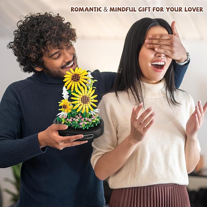 QLT QIAOLETONG Flower Bouquet Building Set, 545 PCS Sunflower Mini Building Blocks Kit for Adults Kids, Flowers Botanical Collection for Home Decor, for Her Mom Women