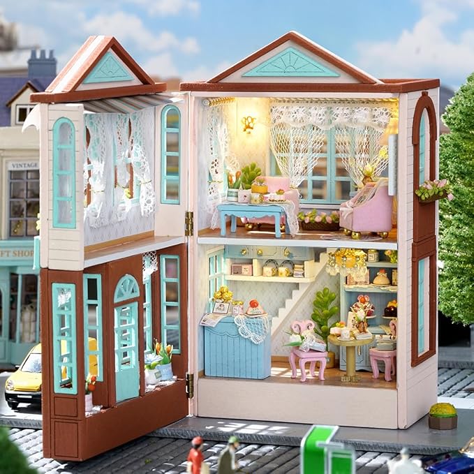 DIY Miniature House Kit, CUTEROOM Wooden Dollhouse Kit Mini House Making Kit with Furnitures, DIY Dollhouse Kit Birthday Gift for Women and Girls (Candy Cake)