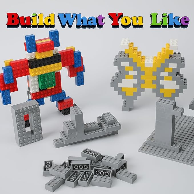 500 Piece Classic Building Bricks and 1 Gray Baseplate, 2x4 Bricks Bulk Creative Building Toys, Blocks Bulk for Kids Ages 6+, Light Gray(Samll Bricks, 1.25x0.62x0.47 in)