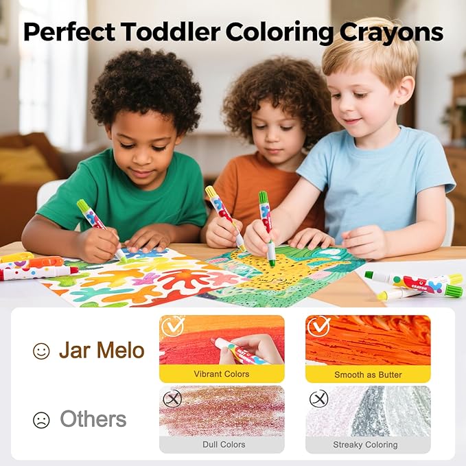 Jar Melo Jumbo Crayons for Toddlers, 6 Colors TwistJoy Non Toxic Washable Crayon, Easy to Hold Large Crayons, Safe for Babies and Children, Gift for Boys and Girls