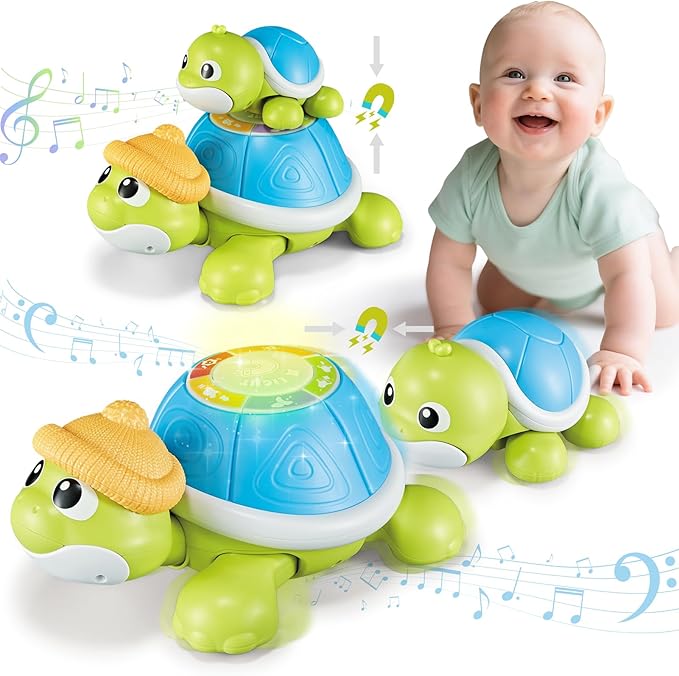 Baby Toys 6-12 Months,Miusical Turtle Toy Set with Mama and Baby Tummy Time Toys,Crawling Moving Infant Toys with Light & Sound,Christmas Birthday Gifts for Boy Girl 7 8 9 10 11 Month 0-1 Year Old