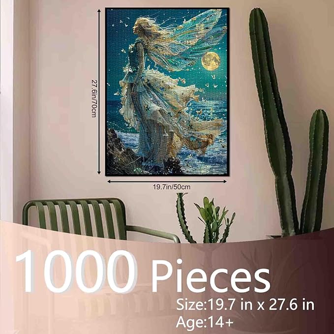 Tucocoo 1000 Piece Jigsaw Puzzles for Adults Sea Goddess Painting Jigsaw Puzzle Abstract Fairy 1000 Pieces Puzzles for Challenging Family Activity Game Ocean Moonlight Art Wall Decor DIY Puzzle Gifts