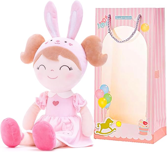 Gloveleya Personalized Doll with Embroidered Name - Pink Bunny Custom Plush Doll for Girls Cute Plush Doll Customized Gift - Muñecas de Trapo Personalizadas para Niñas