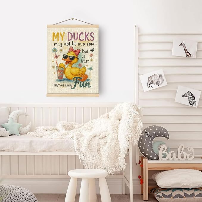 Boat Wades Funny Duck Mental Health Wall Art Poster Hanger Frame, Duck Nursery Decor, Positive Affirmations Hanging Wall Decor for Home Therapy Office Kids Bedroom Playroom, 12x16 Inch