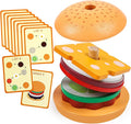 Kizh Wooden Burger Sorting Stacking Toy for Toddlers - Preschool Montessori Educational Fine Motor Toys for Kids Boys Girls