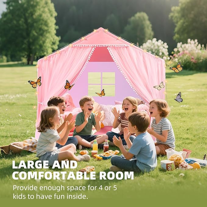 Kids Play Tents Indoor Outdoor Toddler Tent Kids Playhouse Tent Large Teepee Castle (Pink)