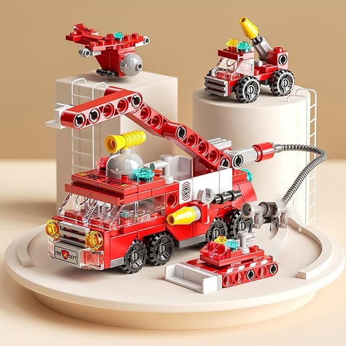 City fire Truck Building Block Toy (142 PCS) – 7-in-1 Fire Truck & Rescue Set, STEM Learning Toys for Kids Ages 6-12, Creative Construction Kit for Birthday Gifts
