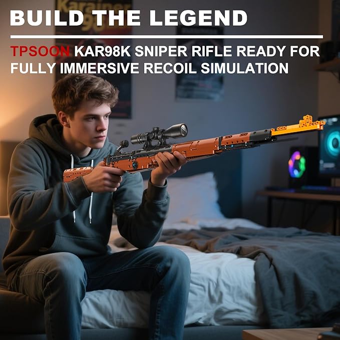 98k Building Blocks Gun-Sets for Adults Boys, 1:1 Sniper Rifle Big Model Kit That Shoot Army Toys for Kids Age 8+, Realistic Military Collection Cool Birthday Gifts for Teen Men 1280pcs