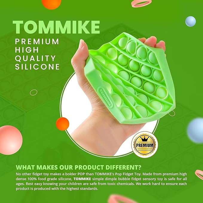 TOMMIKE Hexagon Push Pop Fidget Toy Bubble Sensory for Anxiety & Stress Relief Special Needs Autism Learning Office School Game Crafts Kids Adults (White)