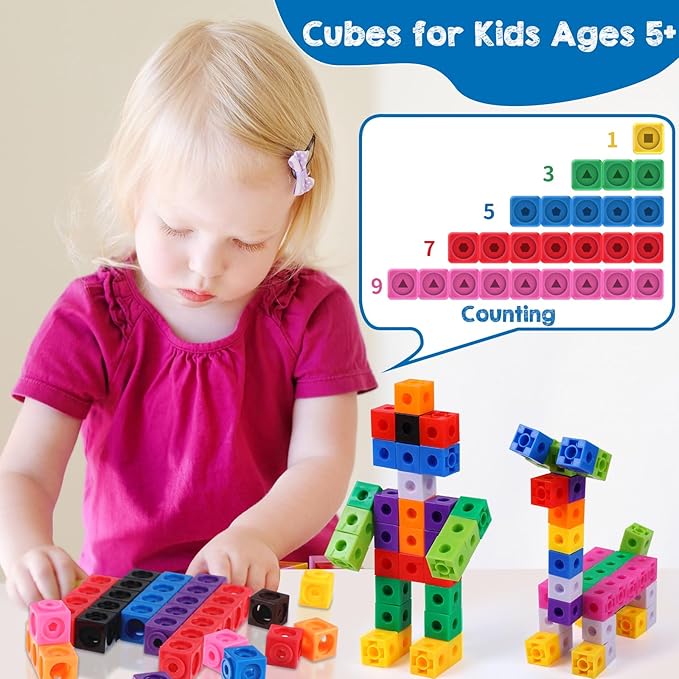 Poen 800 Pcs Linking Cubes for Math Counting Blocks Colorful Manipulatives Cubes Toy Connecting Blocks Education Learning Math Construction Toy for Kids Ages 4-8 Stem Activity