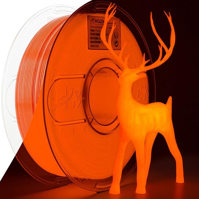 AMOLEN 3D PLA Printer Filament, 1.75mm Glow in The Dark Orange PLA Filament for 3D Printing, Best with UV Lamps, 1kg Spool (2.2lbs), Dimensional Accuracy +/- 0.02 mm, Fit Most FDM 3D Printers