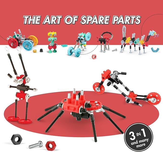 The Off Bits Erector Set: Animal Mini STEM Toys for Kids 6+, Toy Building Sets with Nuts & Bolts, STEM Building Toys Gifts for Boys and Girls (Red Spider)