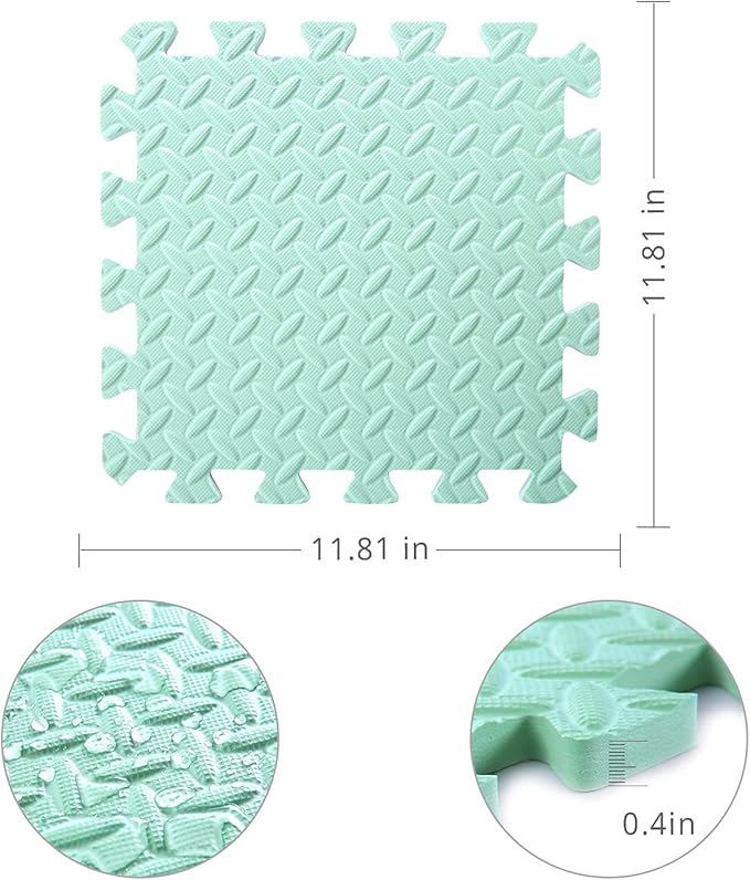 Foam Play Mat for Baby, 0.4 Inch Thicked Interlocking Floor Mats with Solid Colors, Squares Non-Toxic Baby Play Mat, EVA Foam Puzzle Floor Mats for Toddlers, 16 Tiles(White/Pink/Bean Green)