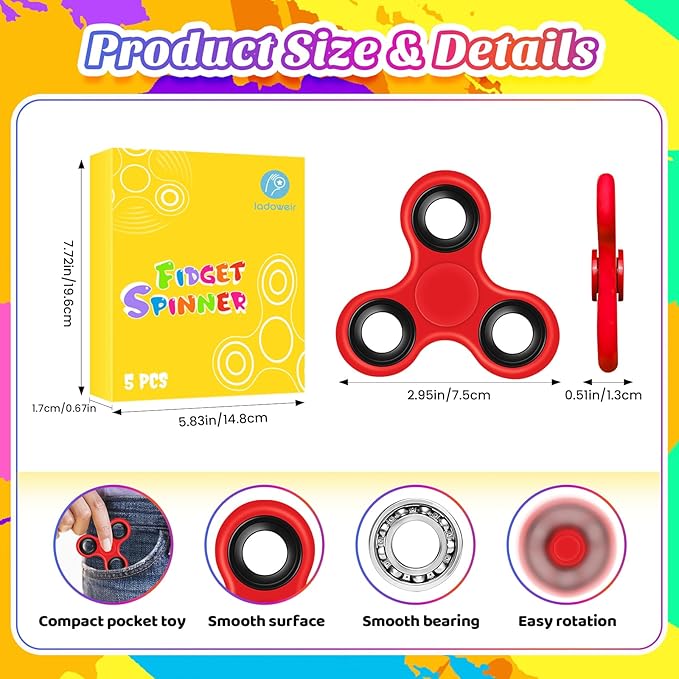 Halloween 5 Pack Silent Fidget Spinner, Party & Classroom Fidget Spinners – Bulk Sensory Hand Toys for Kids and Adults, Stress Relief and Anxiety Reducer, Fun Goodie Bag Fillers