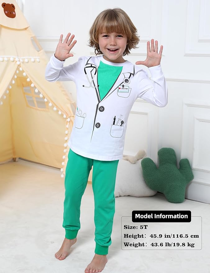A&J DESIGN Pure Cotton Printed Pjs for 2-14 Years Kids, 2-Piece Long-Sleeved Pajamas Set