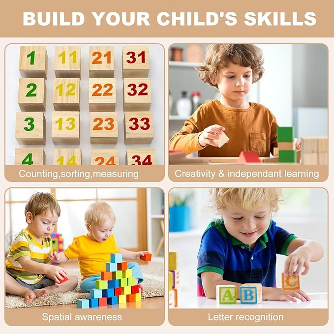 30PACK Wooden Blocks for Crafts, Unfinished Wood Cubes Blocks, 2 Inch Natural Wood Square Blocks, Wooden Cubes for Arts and Crafts and DIY Projects