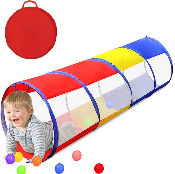 Kids Play Tunnel for Toddlers 1-3, 6 Foot Baby with 2 Mesh Sides Pop Up Crawling Toys 1 3 4 Year Old Girl Boy Birthday Gift, Indoor Outdoor Toddler Children or Dog