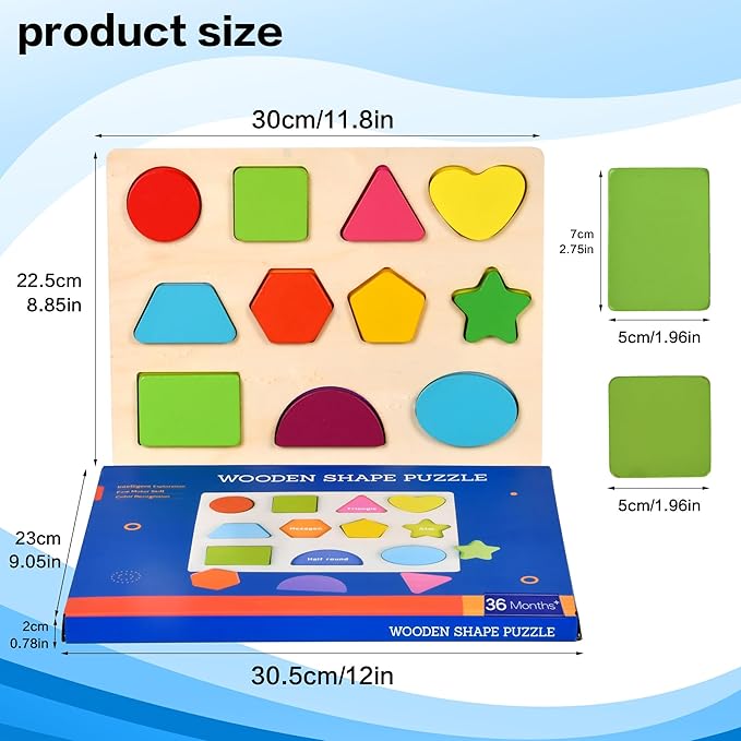 Shape Puzzle Wooden Puzzle for Toddlers 3 4 5 Year Old Puzzles Learning Toys, Shape Block Floor Puzzles Toy Kids Ages, Preschool Educational Board Game for Boys and Girls Gifts Toddler