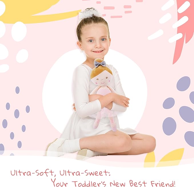 June Garden 16" My First Ballerina Ruby - Soft Plush Baby Doll with Rattle - Pink Outfit
