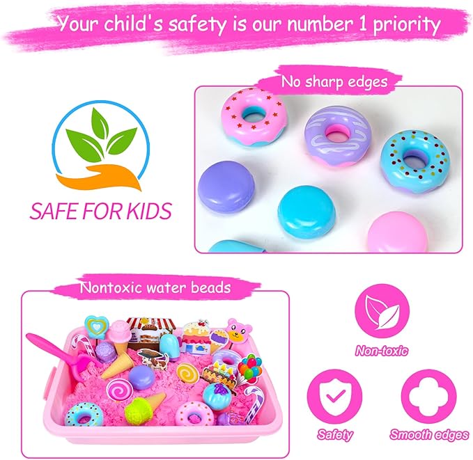 Sensory Bin Toys, Ice Cream Play Sand Set with Sensory Sand, Ice Cream Toy Molds and Cleaning Tools Sandbox with Lid Kids Play Sand Art Kits for Boys Girls 3-8 Years Old Birthday Christmas Gift