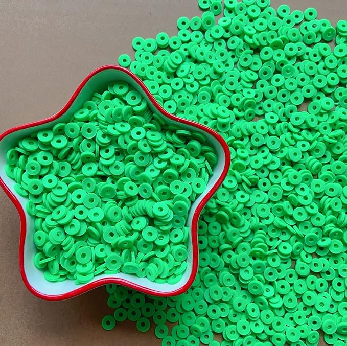 3000Pcs Clay Beads Flat Round Polymer Bead Vinyl Heishi Beads Flat Round Polymer Bead for Jewelry Making Necklace Bracelet (11-Bright Green)