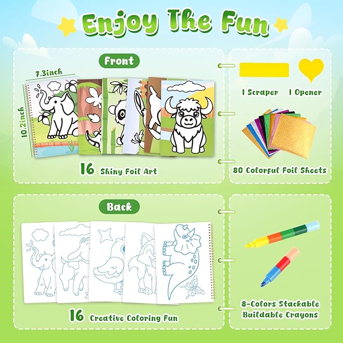 3 otters Foil Art Set, Animal Scratch Art for Kids Coloring Books Party Supplies for Girls Boys Goodie Bag Stuffers Birthday Gift DIY