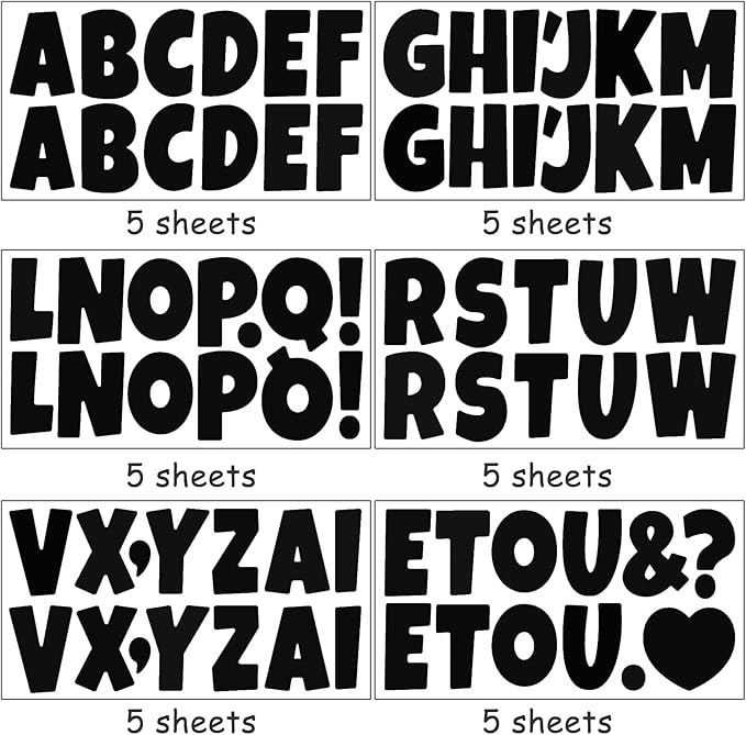 Bemeol 360 Pcs 30 Sheets Bulletin Board Letters 2.5 Inches Alphabet Stickers Self Adhesive Stick on Letters for Poster Board Classroom School Home Decor(Black)