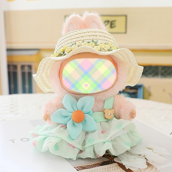 Clothes for Doll Accessories (No Doll), Kawaii Hat Skirt Outfit Set 3 Pieces for 15cm 17cm Dolls Suit, Stylish Flower Dolls Hat Clothing Set Replacement Green