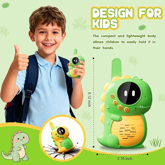 Topsolid Kids Toys Walkie Talkies for Kids 2 Pack, Dinosaur Walkie Talkie with Flashlight, 1000FT Range for Boys Girls Ages 3-12, Outdoor Camping Hiking Gift.