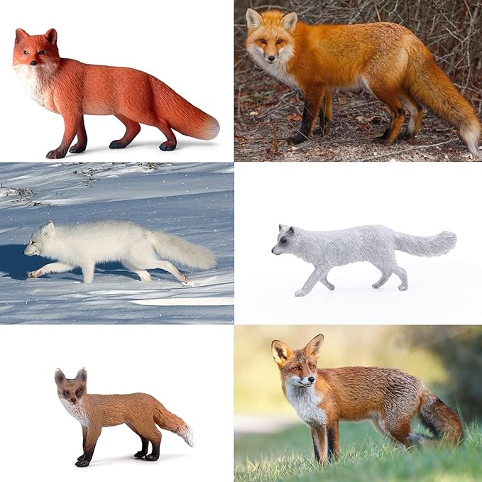 SIENON 8Pcs Fox Toy Figures Set, Miniature Arctic and Red Foxes Family Forest Woodland Animals Figurines Toys for Kids Educational Winter Diorama Chirstmas Birthday Party Gift Cake Decorations