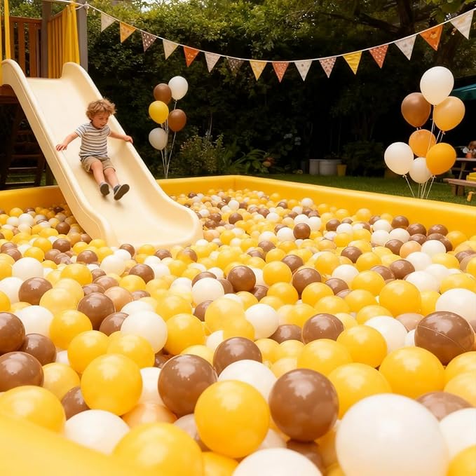 GOGOSO Ball Pit Balls for Toddlers Phthalate-Free BPA-Free Non-Toxic Crush Proof Soft Plastic Play Balls Baby Kids Shape Tent Pool Playhouse Playpen Party Decor,Creamy Brown+Yellow+Milktea 100PCS