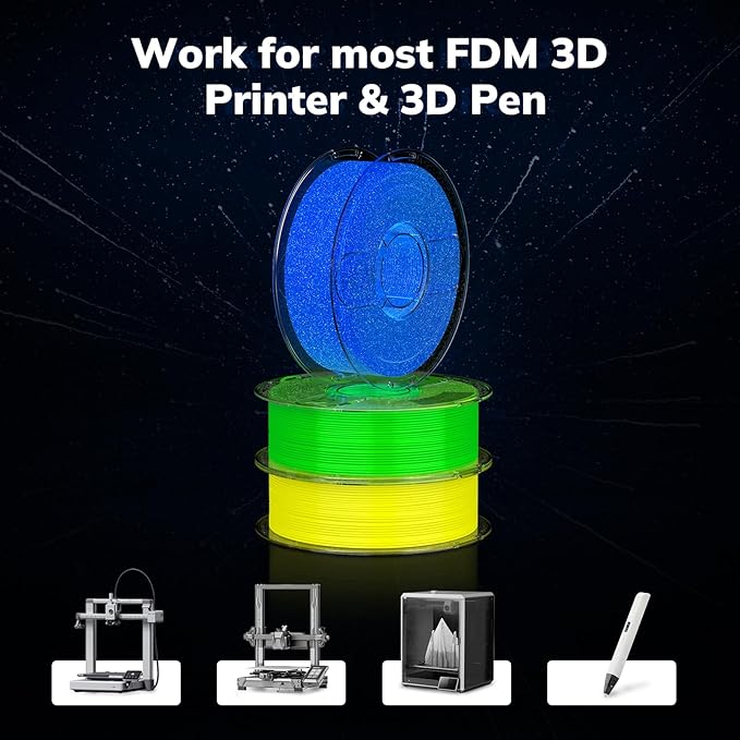 AMOLEN 3D PLA Printer Filament, 1.75mm Glow in The Dark Green PLA Filament for 3D Printing, Best with UV Lamps, 1kg Spool (2.2lbs), Dimensional Accuracy +/- 0.02 mm, Fit Most FDM 3D Printers