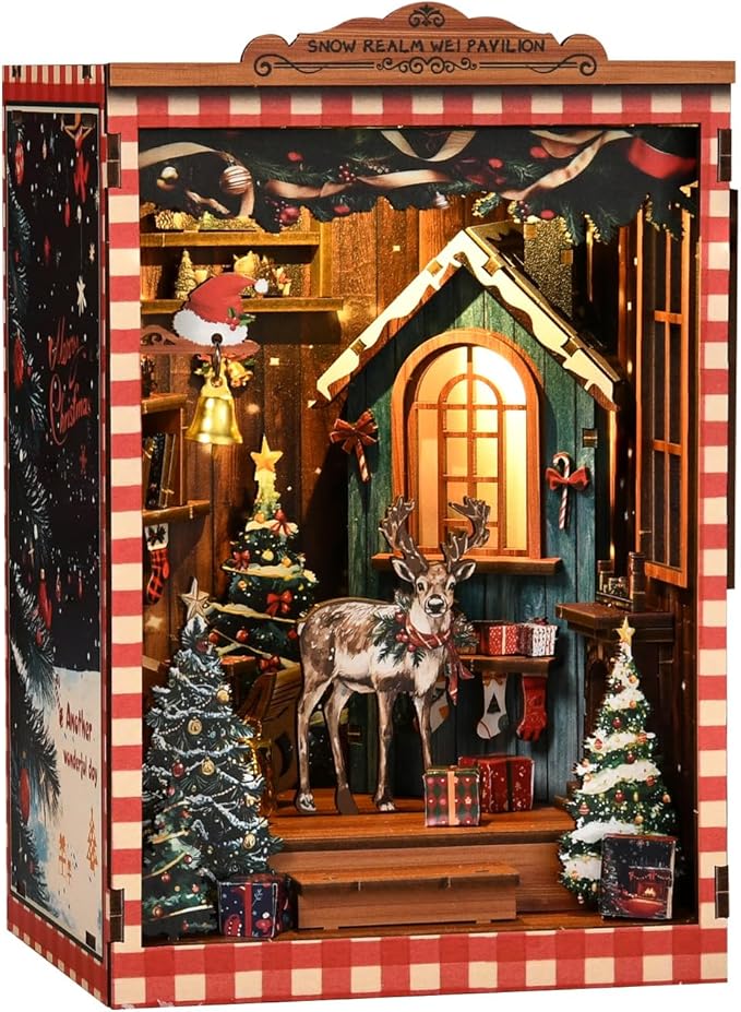 Book Nook Kit - DIY Miniature House Kit Bookshelf Decor 3D Wooden Dollhouses for Adults Teens LED Book Nook Kits for Adults Unique Birthday for Family and Friends