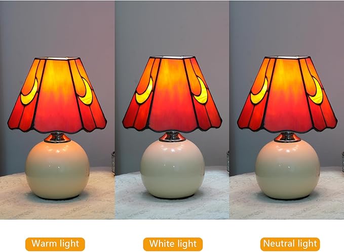 Mushroom Lamp Tiffany Stained Glass Moon lamp Cute Small Bedside Table Lamps for Living Room Home Decor,Girls Women Birthday Christmas Thanksgiving Day Gift,Red