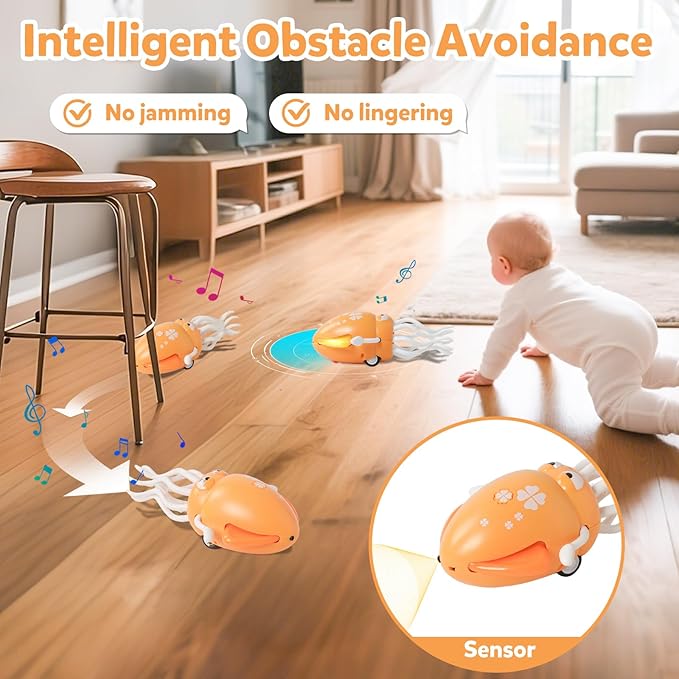Dancing Octopus Baby Toys, Electric Crawling Squid Infant Tummy Time Toy with Light & Music, Interactive Sensory Toy for Toddlers & Kids (Ages 0-6+), Birthday Gift for 6 12 18 24 36+ Months Boy Girl