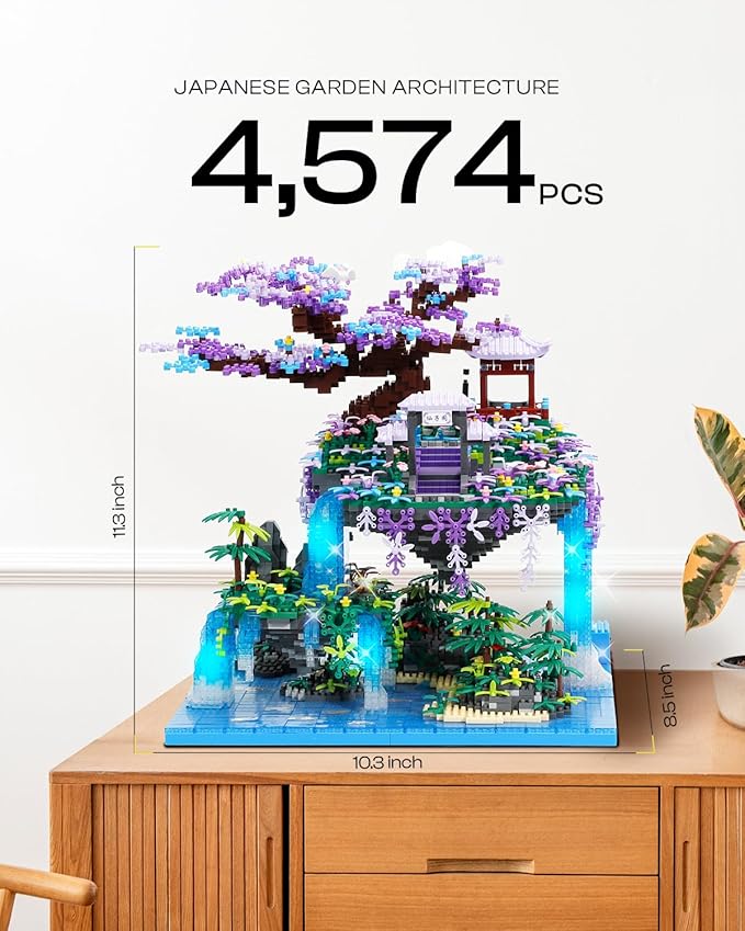 Kimiangel Cherry Blossom Bonsai Tree Set with Lights, Collectible of Japanese Sakura Tree House Model Building Kit, Birthday for Kids Age 14+&Adults Chineses Architecture