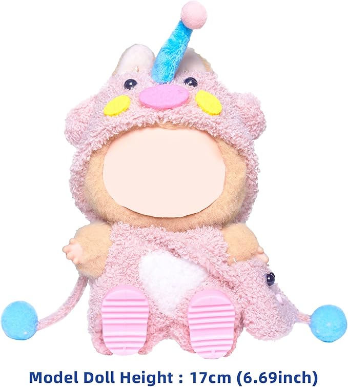 17cm Doll Clothes Set,4-Piece Adorable Outfits for Dolls-Stylish Accessaries Clothes Dress-Up Includes—Pig Hat+Pink Overalls+ Cute Bag+Shoes (Style J)