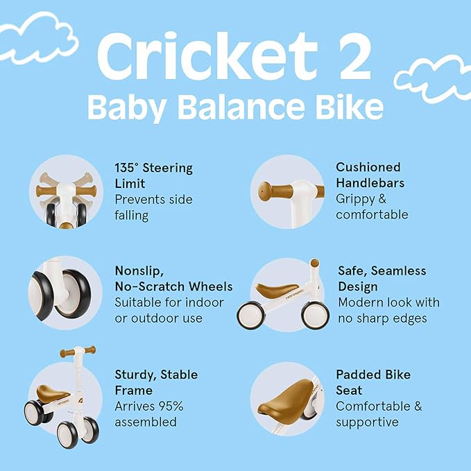Retrospec Cricket 2 Baby Walker Balance Bike with 4 Wheels - Safe Learning Toy for Ages 12-24 Months - Scratch-Resistant Indoor Outdoor Toddler Riding Toy with Steering Limit & Soft Grips