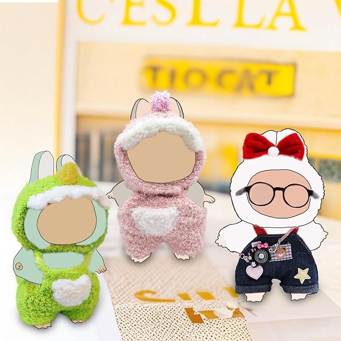 Clothes for Doll, Pink Plush Outfit for 17 cm (6.7in) Dolls, Keychain Accessories for Dolls - Cute Clothes for Boys Girls Birthday (Pink Dinosaurs)