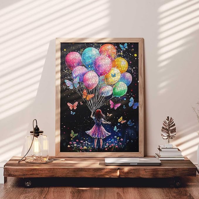 Tucocoo Little Girl Colorful Balloon Jigsaw Puzzle 1000 Piece, Butterfly Banksy Art Puzzles for Adults DIY Crafts Puzzle for Home Decor Gifts, 1000 Pieces Puzzles Family Challenging for Game Nights