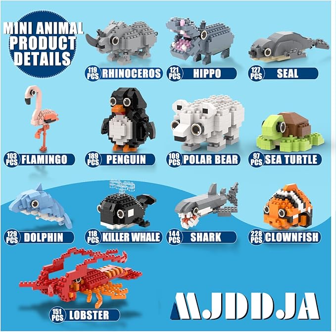 Party Favors for Kids 8-12, 1635PCS-12 Kinds of Animals Building Block Toy, Easter Gifts Goodie Bags Stocking Stuffer Classroom Prizes Building Set, Birthday Gift for Boys Girls Ages 8 9 10 11+
