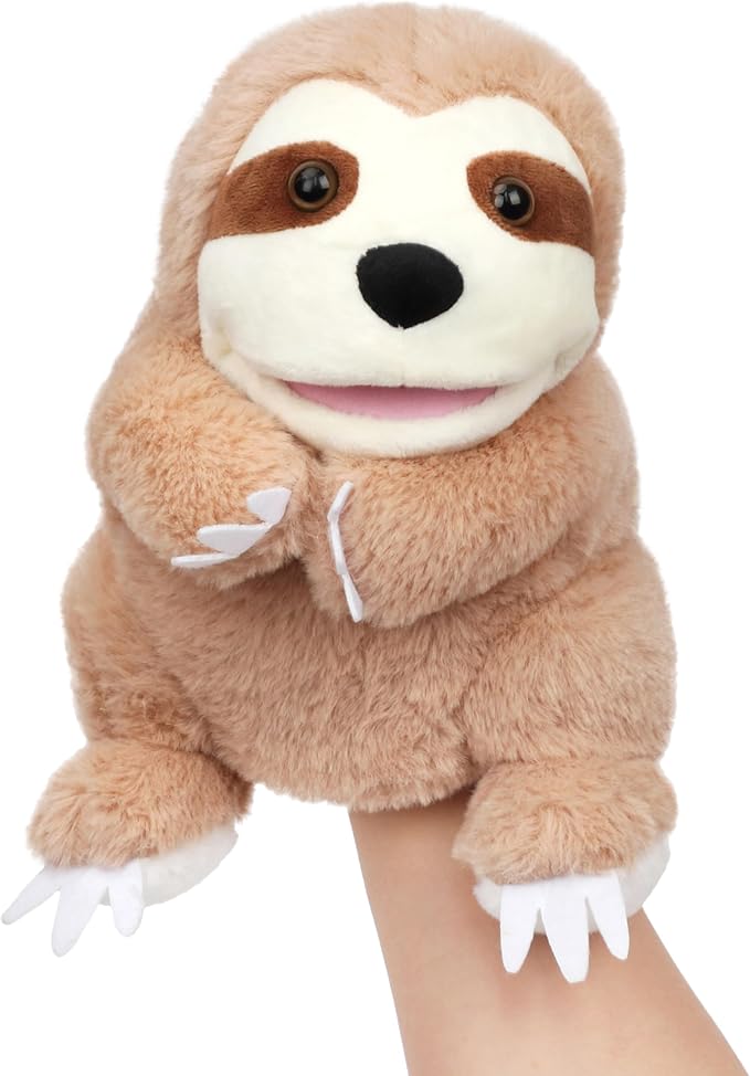 Easfan Sloth Hand Puppet with Movable Mouth Interactive Storytelling Cute Soft Plush Toy Creativity and Imagination Easter Christmas Birthday Gifts for Toddlers Kids,10’’