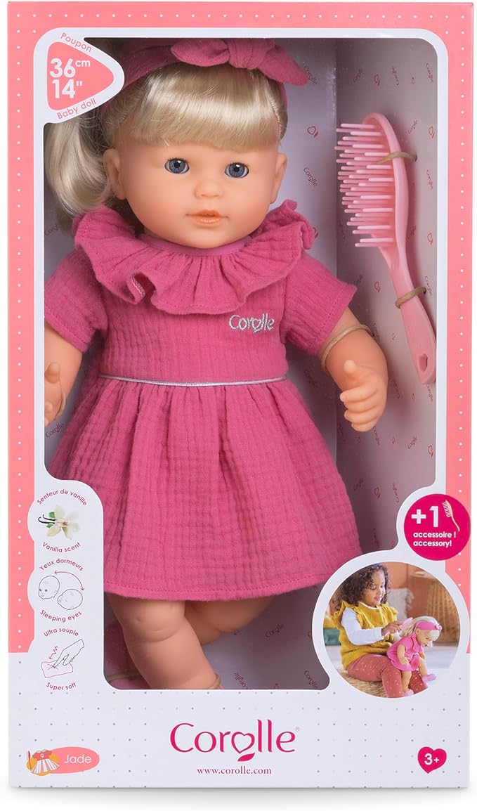 Corolle Jade - 14" Soft Baby Doll with Vanilla Scent, Pink Outfit & Sleeping Eyes for Girls Ages 18 Months+, Cute Reborn Realistic Baby Dolls for 2 Year Old Girls
