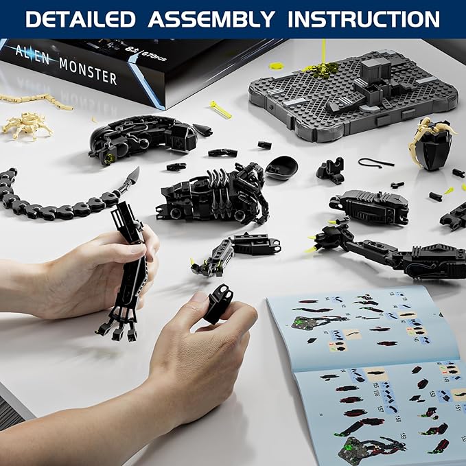 Xenomorph Building Blocks Set, Xenomorph Action Figure Building Sets for Adults with Support Base and Little Facehugger, Horror Gifts for Fans Friends Birthday Christmas Halloween