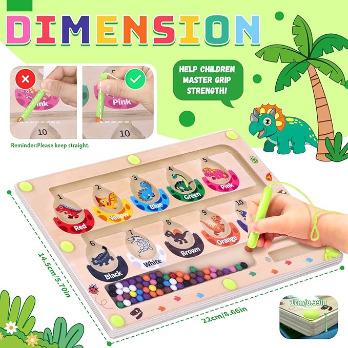 Dinosaur Mini Magnetic Color and Number Maze Montessori Toy for Ages 3 4 5, Toddler Busy Board, Educational Preschool Learning Activities, Ideal Christmas & Birthday Gift for Boys and Kids